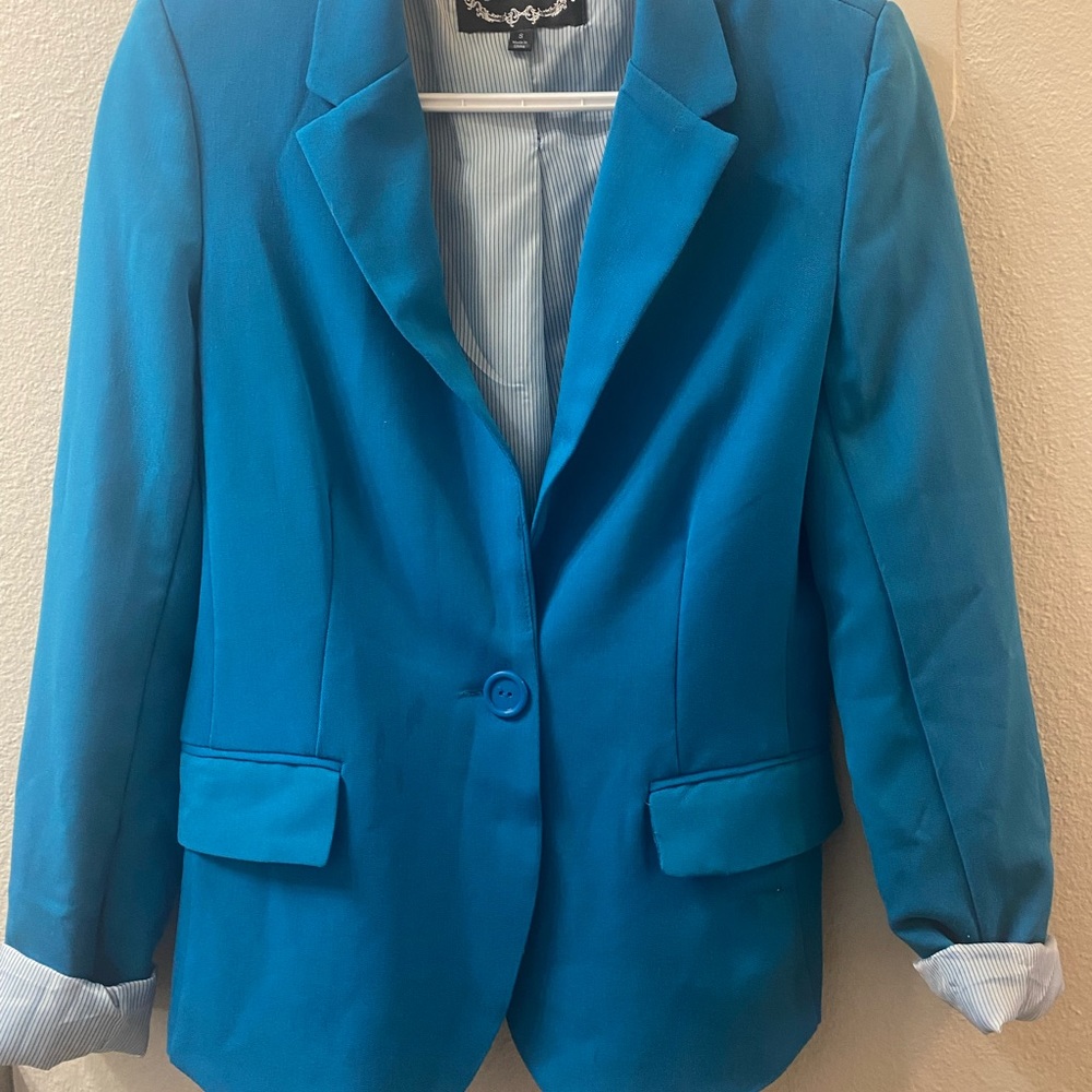 Blue Pinstripped Accent Blazer - S